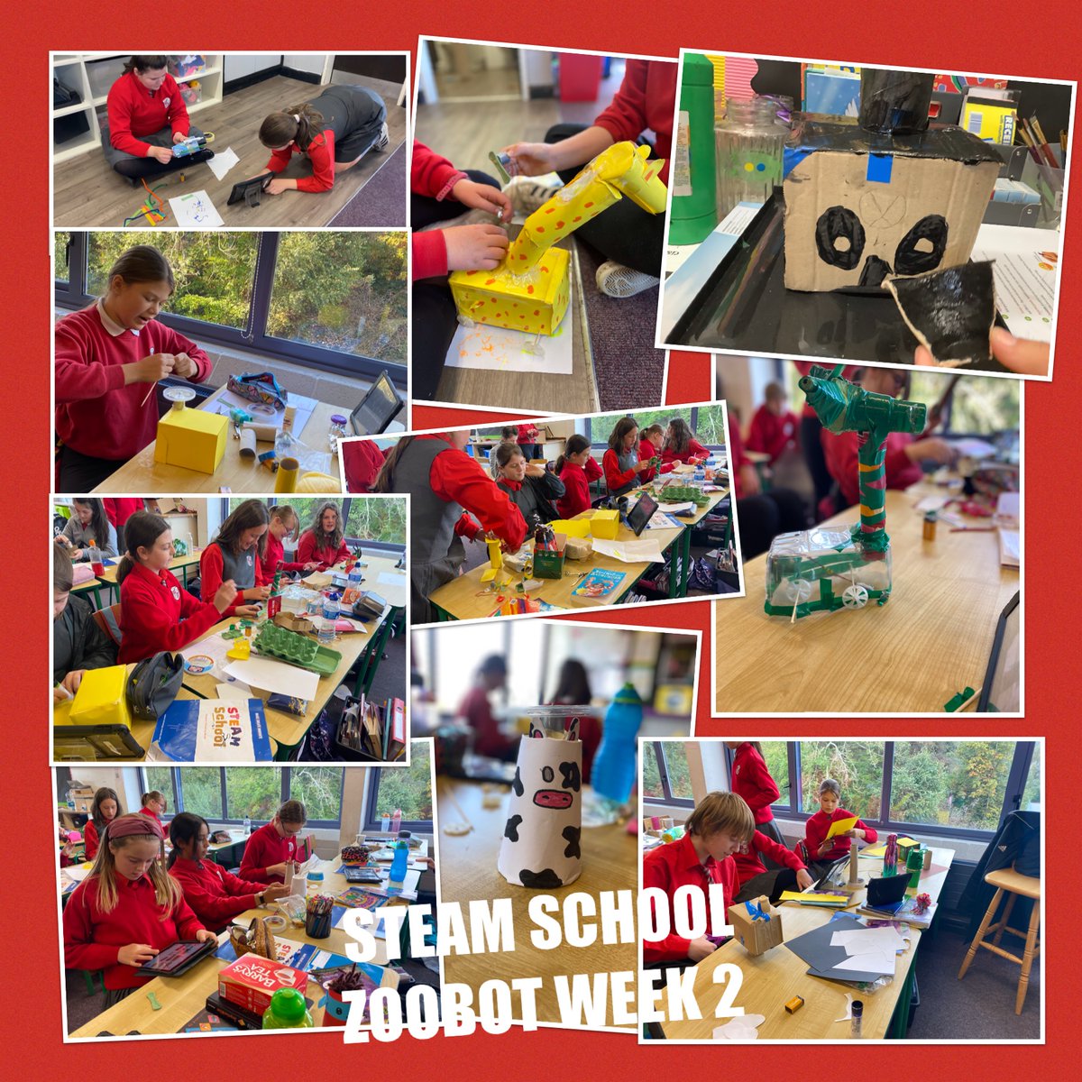 Week 2 of our <a href="/MercyHCPrimary/">Holy Cross Mercy Primary School Killarney</a> STEAM School project with <a href="/andy_batt/">a__ndy.batt</a> 6th class. The girls put on their artists engineer hats to design and construct a ZooBot. Check out their amazing creations. 🐯🦁🐸🦒🐘 #steameducation