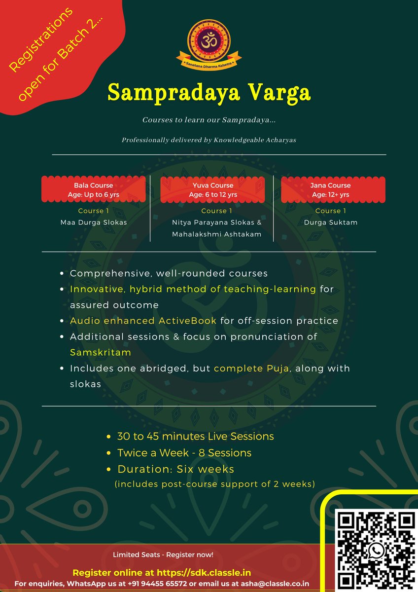 classletweets's tweet photo. Batch 1 of Sampradaya Courses at Sanatana Dharma Kshetra started today! The participants enthusiasm is just infectious.. Gearing up for the 2nd batch. Registrations open @ Sanatana Dharma Kshetra - https://t.co/RMaHEiPibc

#Sampradaya #OurSampradayaOurPride #SanatanDharma https://t.co/y2Id6k8orr
