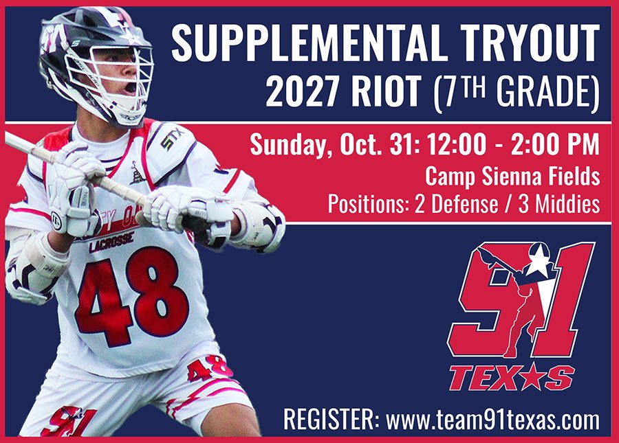 Team 91 TX Riot (2027) AND Rampage (2026) Will HOST supplemental tryouts on 10/31!  Join some of the best teams in Houston at these grad classes!  Register Team91Texas.com