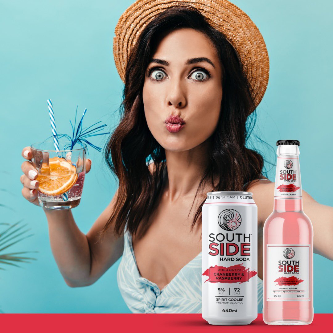 South_Side_SA's tweet photo. Watching your calories and having a good time has never tasted this good! 🍸

Introducing our FRESH and FRUITY Cranberry &amp; Raspberry Hard Soda. 🎈

Perfect for health-conscious individuals. 
.
.
#southside #hardseltzer #premium #vodka #sugarfree #lowcalorie #summer #drink https://t.co/KzlUKqjGuu