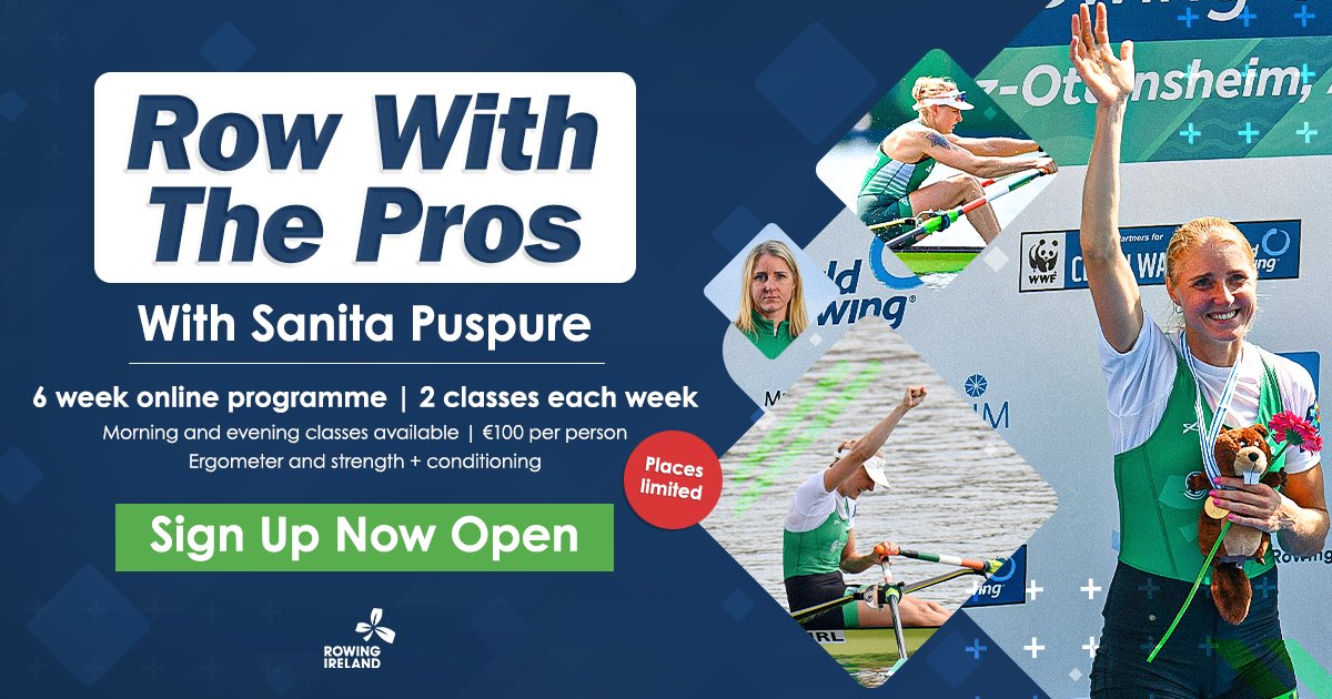RowingIreland's tweet photo. Row With The Pros returns with Sanita Pušpure🚣‍♀️

Join a six-week online programme focusing on technique and performance. Classes will run twice a week for two groups, starting the 25th of October. Places are limited!

Sign up here➡️https://t.co/EOd4bB2Dzo 

#wearerowingireland https://t.co/WiryWuZNvC