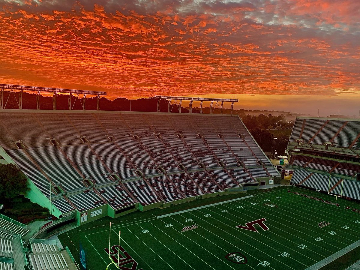 VT_groundscrew's tweet photo. A beautiful morning in Blacksburg Virginia at Lane Stadium https://t.co/EmsE1Imb2f