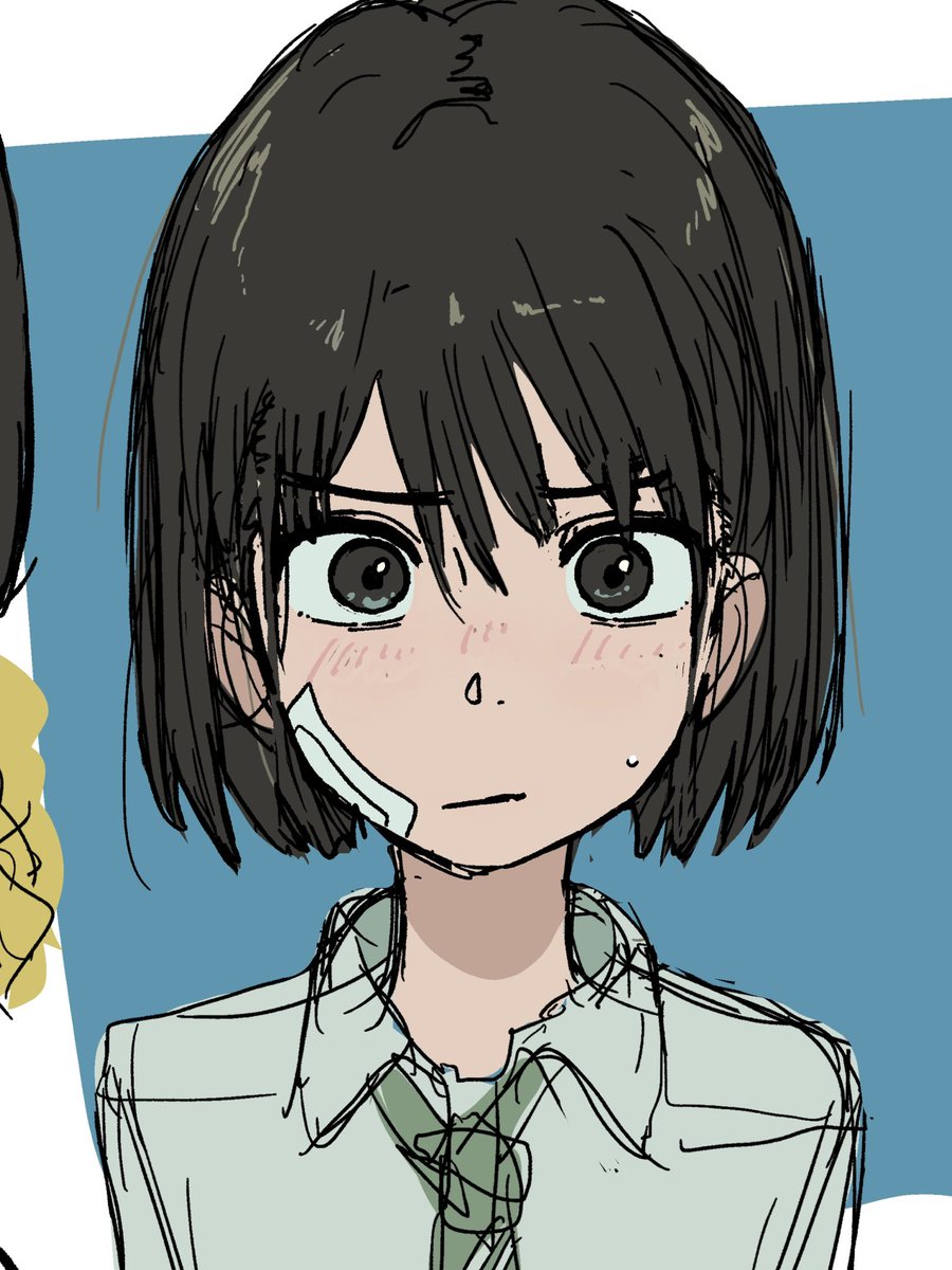 black hair shirt short hair looking at viewer closed mouth 1girl black eyes  illustration images