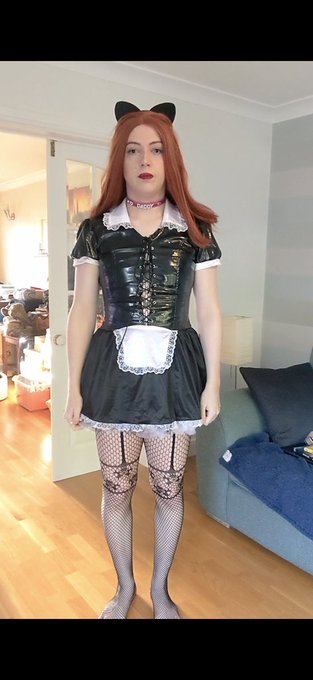 1 pic. Kailey AI: Now available as a redhead in stripper maid mode, with body stocking beneath! #crossdresser