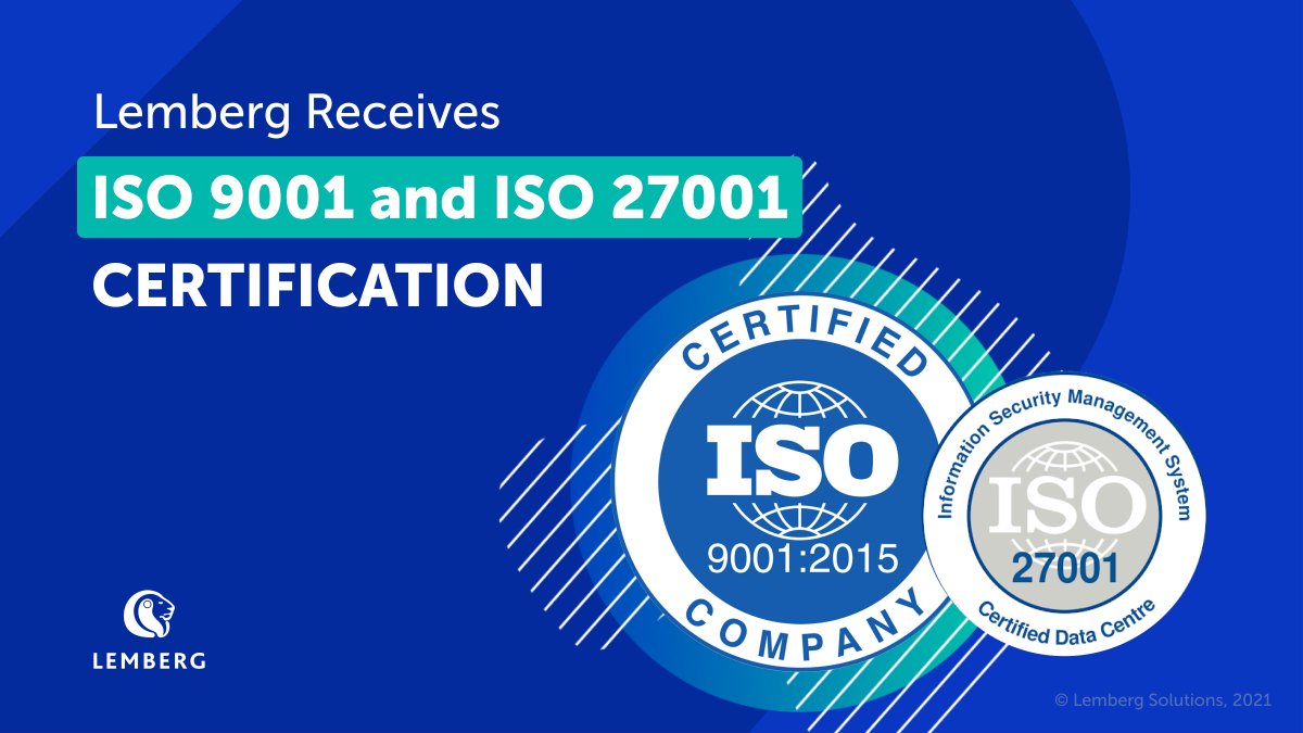 WeAreLemberg's tweet photo. LS team has just received #ISO9001 and #ISO27001 certifications! This means that our quality control and information security management practices have been recognized internationally. Read our recent article to learn what it means to everyone involved -https://t.co/OIMxqIIu5j https://t.co/KUlOdbrS32