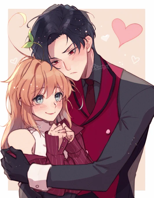 Art trade with @Emiraryu !! I drew her mc with lucifer 🥺
#obeyme 