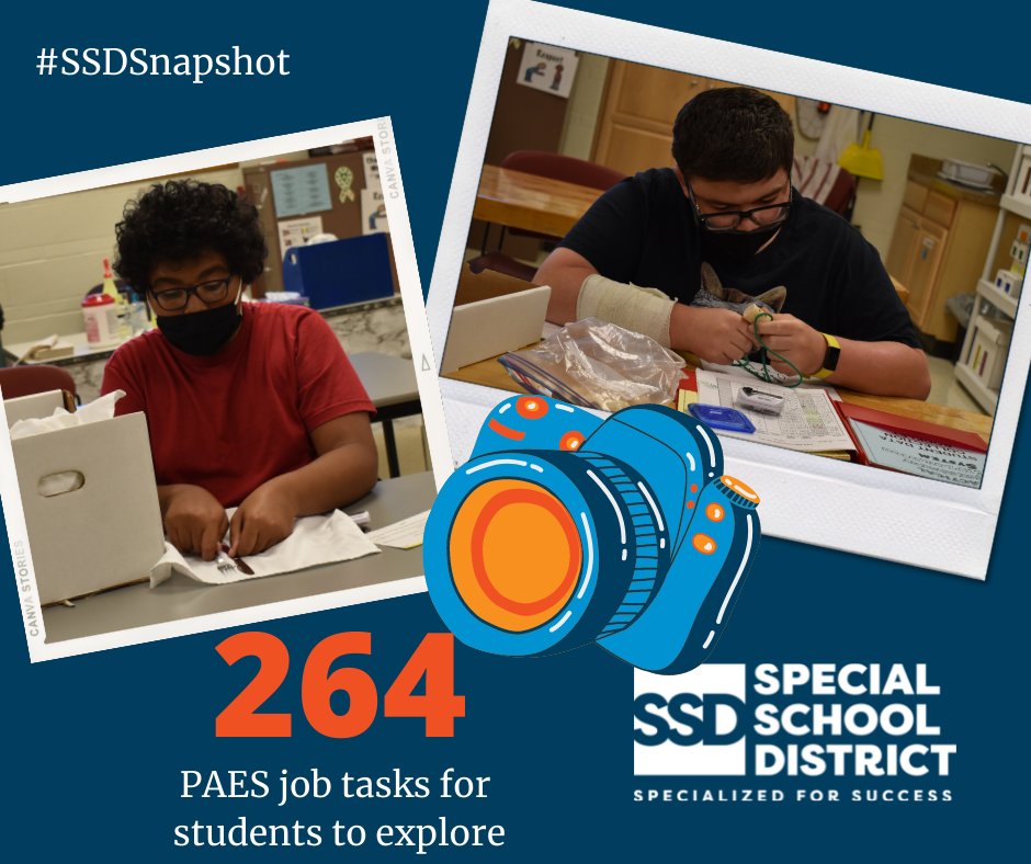 SSD_Supt's tweet photo. Did you know that students can explore 264 job tasks through the PAES (Practical Assessment Exploration System)? Students explore jobs in five different career areas, based on typical skills found at community based job sites.
#SpecializedForSuccess #NDEAM https://t.co/ackyuOfsB6