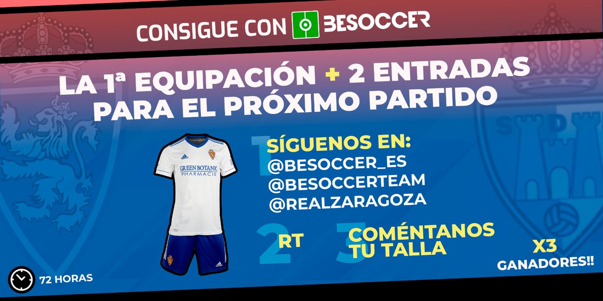 BeSoccerTeam's tweet photo. 🎁NUEVO SORTEO🎁

¡Gana la 1 equipación del @RealZaragoza y 2 entradas para su próximo partido!

1 ganador ➡️ 1ª equipación + 2 entradas.

2 y 3 ganador ➡️ 2 entradas

Pasos:

1: Sigue a @besoccer_ES , @BeSoccerTeam y @RealZaragoza 

2: RT

3: Comenta tu talla

72h⏳.

#sorteo https://t.co/1epZdT1Nnc