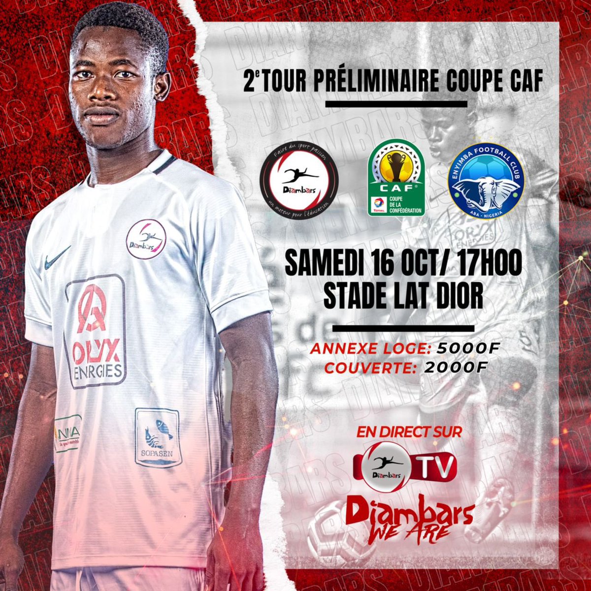 diambars_fc's tweet photo. 🏆 2e tour préliminaires 
⚽️@EnyimbaFC 
📆Ce samedi 16 Octobre 2021
🕔17:00
🏟Lat Dior de Thiés 

#FootaLocalSN #DiambarsWeAre @CAFCLCC_fr https://t.co/9YKM0g9jU8