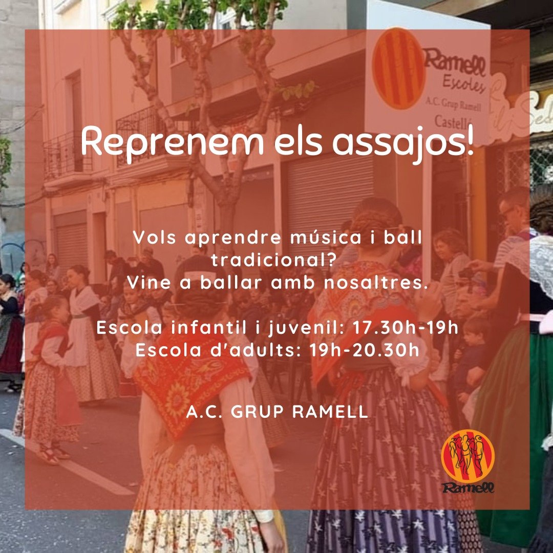 Si vols aprendre a ballar i formar part d'un grup de ball, apunta't i gaudeix de la música i el ball tradicional! 

Per a més informació pots contactar-nos per xarxes socials o al nostre correu electrònic grupramell@gmail.com

T'esperem!!!