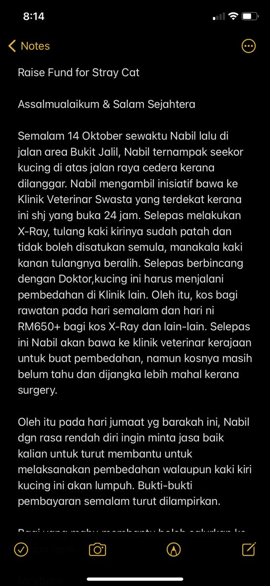 nabilzahan's tweet photo. RAISE FUND FOR STRAY CAT

Assalamualaikum &amp; Salam Sejahtera.

*Kisah boleh baca di 1st &amp; 2nd Pic*

Bagi yang mahu membantu boleh salurkan ke akaun bank:

Maybank 
Muhammad Nabil bin Zahanuddin
162807133778

Insyallah Nabil jaga amanah kalian dengan baik. Terima kasih https://t.co/dC2zvnLpeK