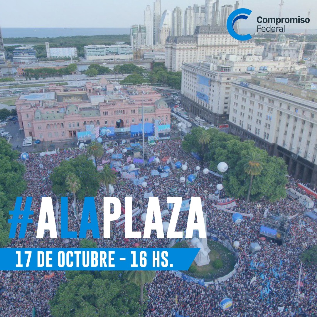 CompromisoFed's tweet photo. El pueblo es sabio y por eso va a demostrar, una vez más, que su capacidad de lucha se hace presente en las calles cuando más la Argentina lo necesita. TODOS y TODAS a la Plaza de Mayo. Domingo 17 de octubre, 16 horas.

#Argentina #CompromisoFederal #PlazadeMayo https://t.co/s97TMQUVLG