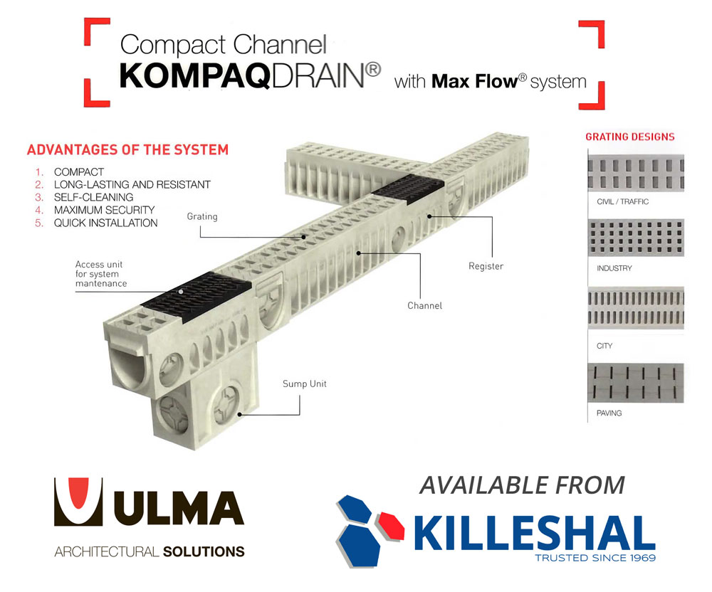 Killeshal's tweet image. Line Drainage doesn't get easier than this. Fully integrated, quick and easy install, load ratings up to F900. Our partners, ULMA, can even provide a complete hydraulic calculation for the project! Contact us: sales@killeshal.com or visit us online at: killeshal.com/civil-drainage…