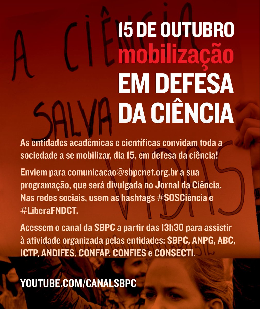 No #diadoprofessor vamos defender a ciência! Hoje é dia de Mobilização em Defesa da Ciência, organizada pela <a href="/SBPCnet/">SBPC</a> 

Por um país com mais ensino e mais ciência! #SOSCiencia #LiberaFNDCT