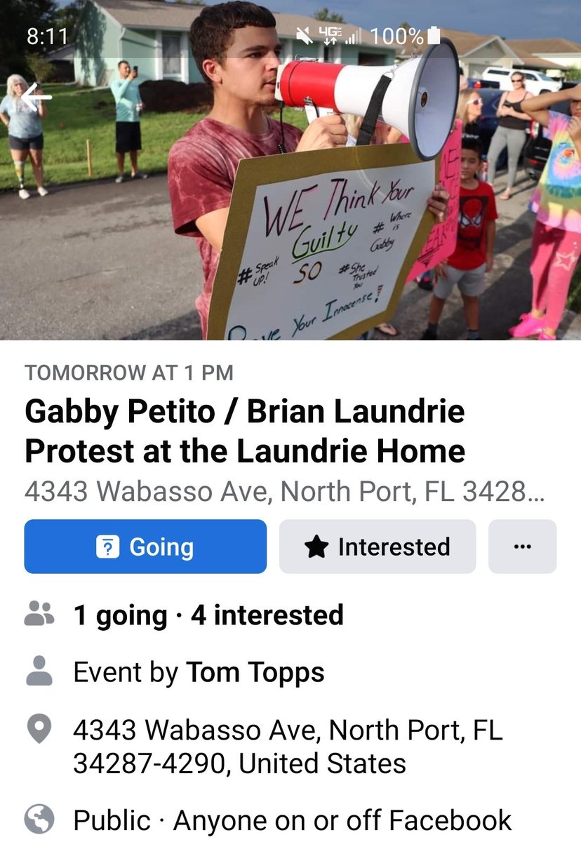 JLRINVESTIGATES's tweet photo. Protest outside the home of Brian Laundrie tommorow ( Saturday ) @ 1 pm. 
#Brianlaundrie #GabbyPetito https://t.co/KlfTliGPKJ