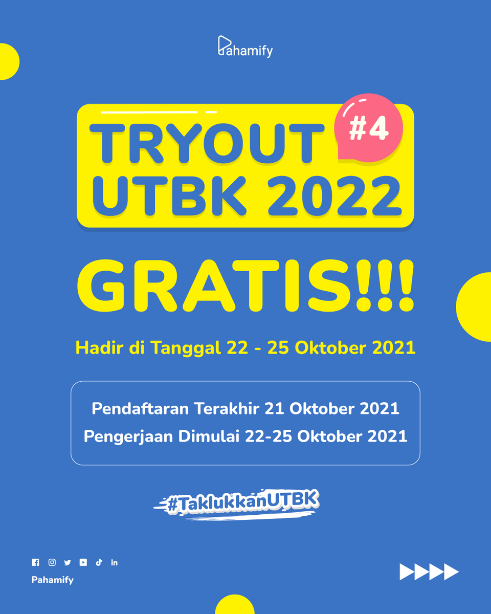 pahamify's tweet photo. ✨PENDAFTARAN TRYOUT UTBK 2022 #4 GRATIS DIBUKA!✨

Berhadiah Avatar Special Edition dari Mipi 

🚩Pendaftaran Terakhir 21 Oktober 2021
🗒️Pengerjaan TO #4 22 - 25 Oktober 2021
#TaklukkanUTBK https://t.co/ievXm0MGxd