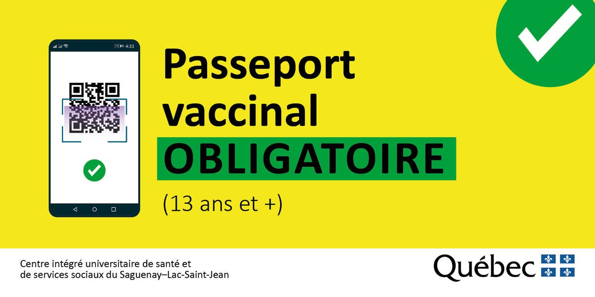 Passeport vaccinal 🏥 - Le passeport vaccinal est maintenant exigé dans nos installations pour toute personne du public âgé de 13 ans et plus.

👉 Pour connaître les détails du passeport vaccinal : bit.ly/2SjAiMa