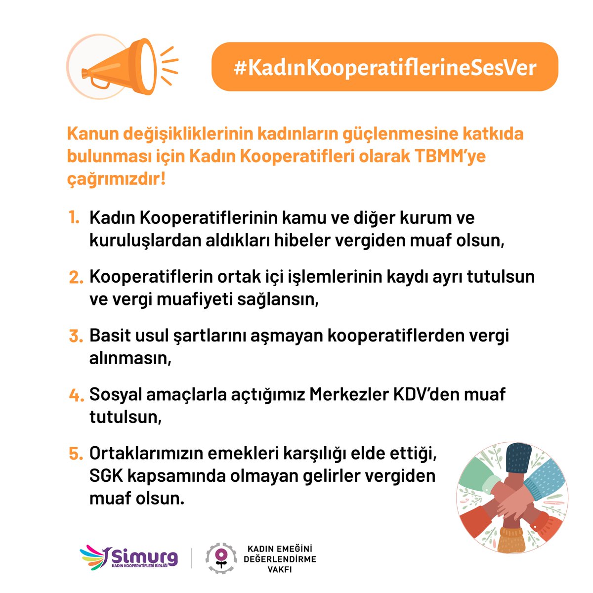 KEDVTurkiye's tweet photo. 📣#KadınKooperatiflerineSesVer Türkiye'nin her yanından 134 kadın kooperatifiyle imzaladığımız çağrımızdır! Kooperatifler Kanunu ve Vergi Usul Kanununda değişiklik yapılmasıyla ilgili kanun teklifleri Meclis gündemine giriyor.+
@TBMMresmi @ticaret @tarimveormanbak  @tcailesosyal https://t.co/LIrGes0U1w