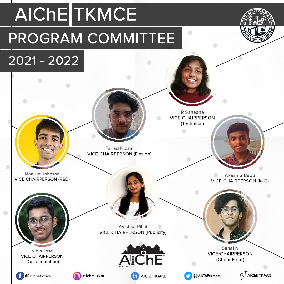 AIChEtkmce's tweet photo. AIChE TKMCE proudly welcomes our newly elected board for 2021-2022 and we wish them a propitious beginning.We believe that the new executive and program committee members will vanquish the challenges and be the wings for taking our chapter to new heights. 
Congratulations to all! https://t.co/yGlvWyxXHQ