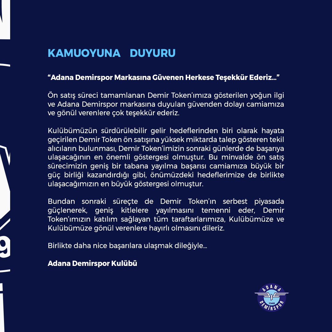 Adana Demirspor markasına güvenen herkese teşekkür ederiz. 👇