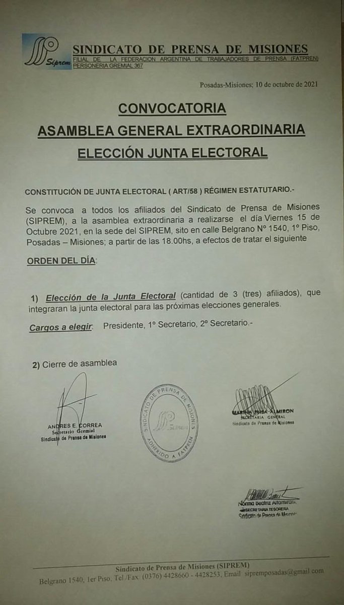 ElvaCarballo's tweet photo. #Hoy es el día #Siprem convoca a una asamblea extraordinaria. Elección Junta Electoral. Previa a las elecciones. https://t.co/9Efxo01ubU