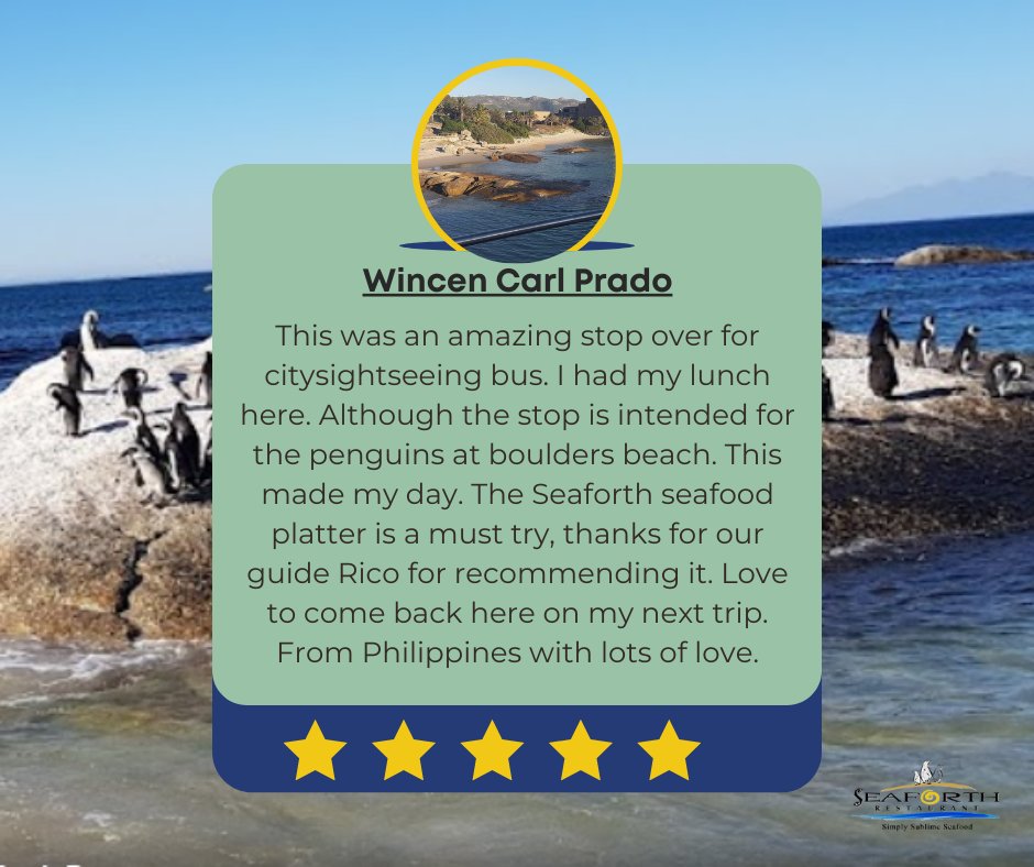 World class experience on your front door. Be like Wincen &amp; come for the experience, stay for the food!

#specials #seaforthrestaurant #simonstown #seafoodrestaurant #restaurants #seaforthbeach #simonstownsouthafrica #seafood #capetownrestaurants #BookNow