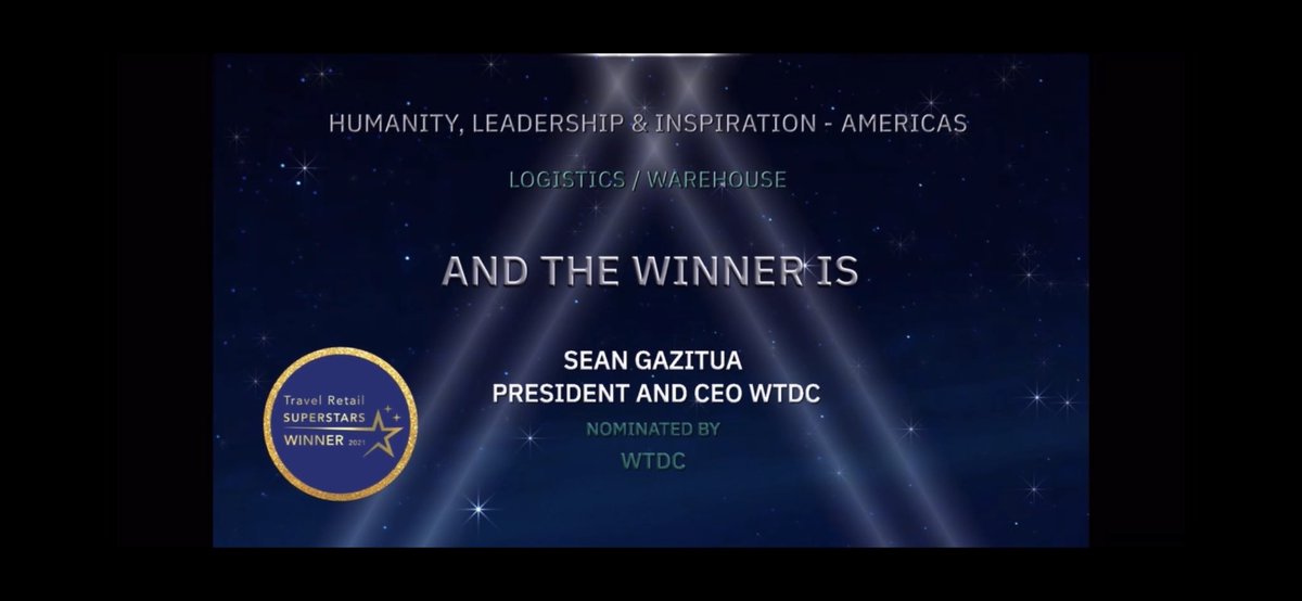 Sgazitua's tweet photo. Thank you @MoodieDavitt and what an honor to receive the award for Star Team as well as the award for Humanity, Leadership and Inspiration. Proud of our @WTDC staff, time to celebrate! #travelretail #dutyfree https://t.co/sN9Dl1v4ia