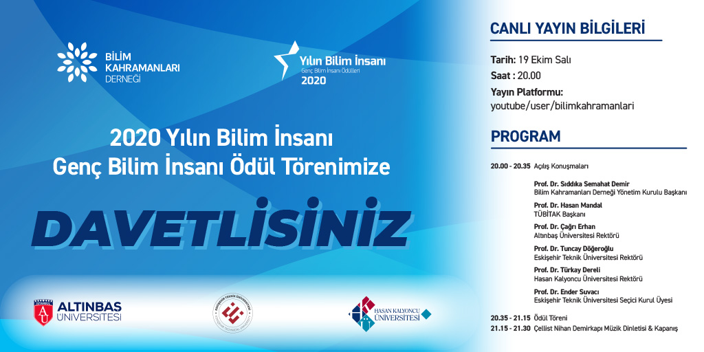 BilimKahraman's tweet photo. 2020 Yılın Bilim İnsanı Genç Bilim İnsanı Ödül Törenimiz 19 Ekim Salı günü 20.00'de Youtube kanalımız üzerinden gerçekleşecek.  Yayınımıza hatırlatıcı oluşturmak için 👉https://t.co/Rf9sD6jA44
 #2020yılınbiliminsanı #YBİ #umutbilimde https://t.co/omCc9g5kHC