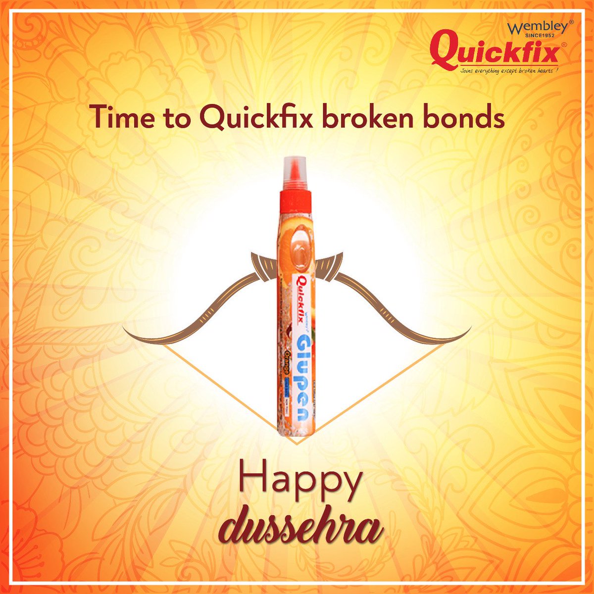 Let's celebrate the spirit of #goodoverevil by bonding with our near and dear ones. 

Team #Wembley wishes you and your family a very prosperous #Dussehra.

 #Dussehra2021 #HappyDussehra #festival #Indianfestival #Vijayadashmi #Quickfix #WembleyAdhesives #wembleysince1952