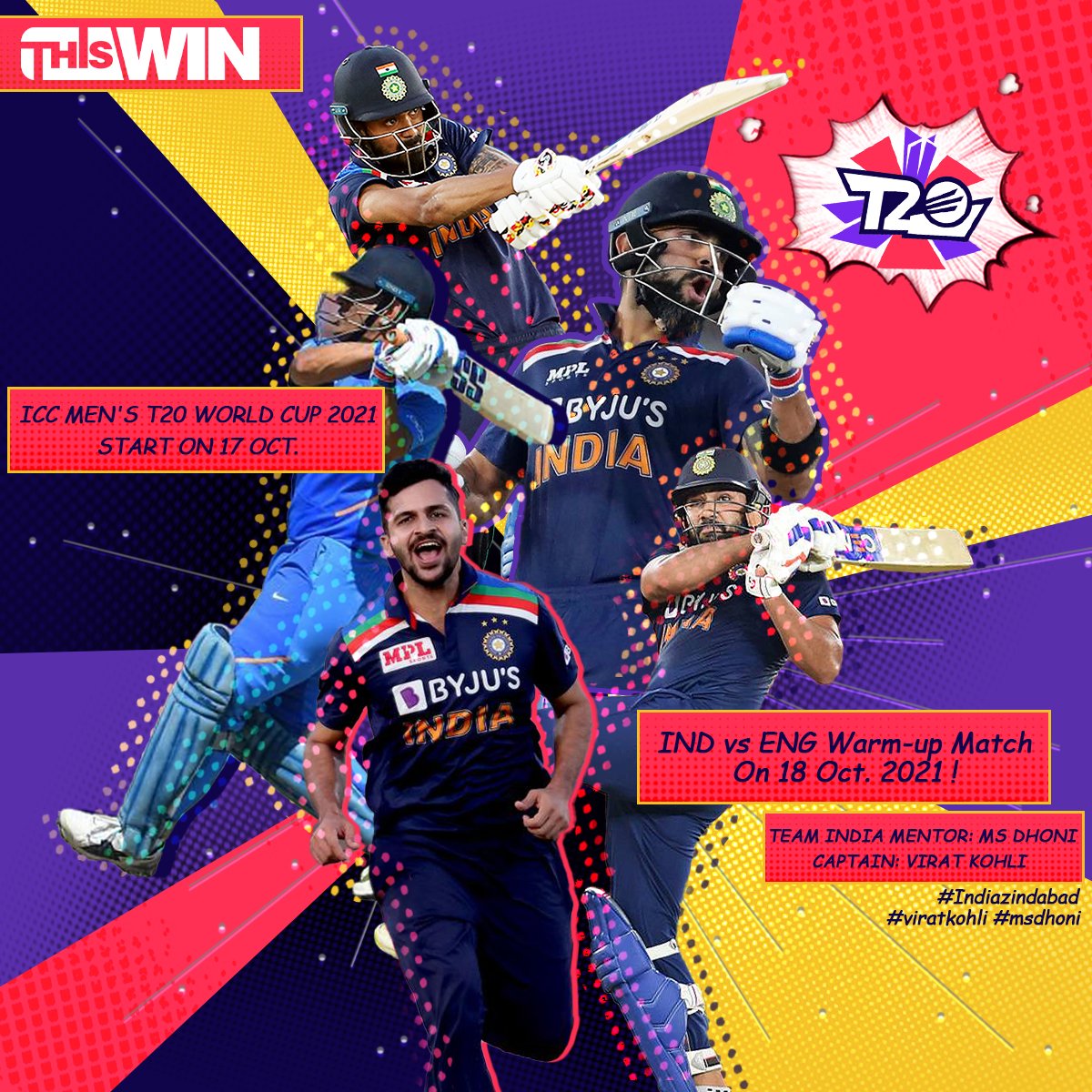 ThisWinOfficial's tweet photo. #TeamIndia Next Stop 🇮🇳🏆
#IPL2021 🔜 #T20WorldCup
IND vs ENG Warm-up Match on 18 Oct.🏏
.
Join us &amp; support your fav team 👉 https://t.co/GSeHJF9l1X
Go #ThisWin , Go Betting, Get Winning🏆💰✨
.
#Indiazindabad #cricket #viratkohli #rohitsharma #msdhoni #bcci #ICC https://t.co/6XSL7SUq9S
