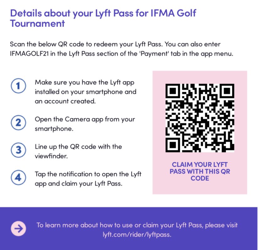 ⛳️❗️TODAY ❗️⛳️ We have you covered with Lyft! The only wheel you should behind with a buzz is a golf cart. #RideSafe #Lyft #IFMA #IFMASA