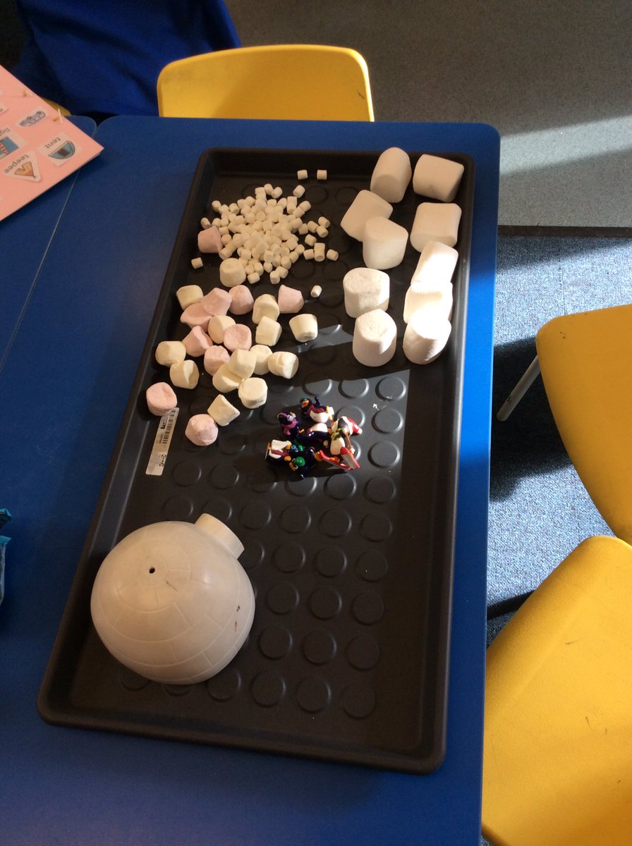 DahlAlt_HT's tweet photo. We investigated what ice felt like and now there are lots of marshmallows on the table.  I wonder what we are going to make? https://t.co/bLmJBvtlF8