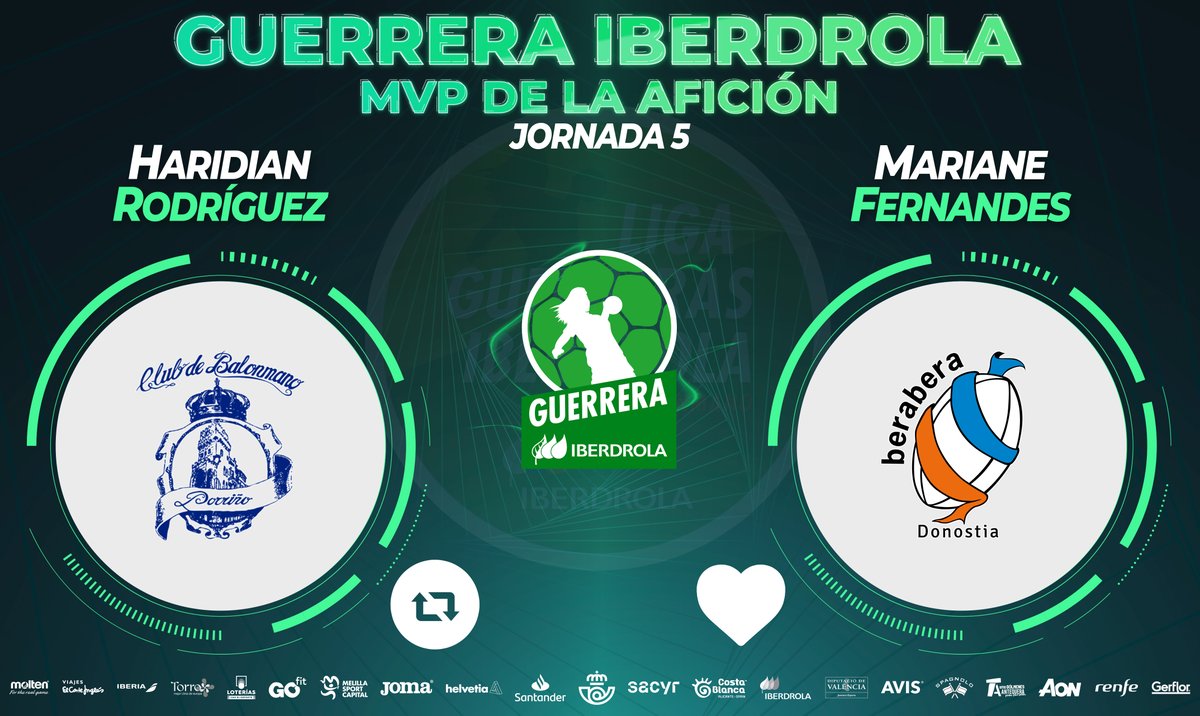 ⭐️ #GuerreraIberdrola - Jornada 5
 
🆚 <a href="/BmPorrino/">Club Balonmán Porriño</a> : <a href="/BalonmaBeraBera/">super amara Bera Bera</a>  
 
♻️ RT: <a href="/HaridianRH15/">HaridianRodríguez</a> 
❤️ Me gusta: <a href="/maari_nega/">Mariane Fernandes</a>