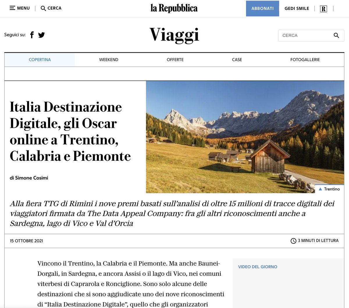 e grazie a @SimoneCosimi, @itadestdgt è su @repubblica 🙌 
#italiadestinazionedigitale #idd2021
repubblica.it/viaggi/2021/10…