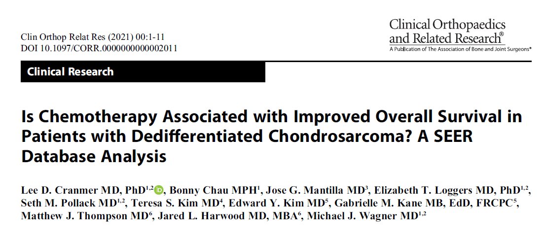 Clinorthop's tweet photo. Dedifferentiated chondrosarcoma is a chondrosarcoma subtype associated w/ ⬆️ rates of recurrence

Chemotherapy has been proposed as a treatment option, but management remains controversial

Is chemo associated w/ improved OS in those w/ DDCS? @fredhutch 
https://t.co/BZCPvPRVxp https://t.co/7dCz9Pod67
