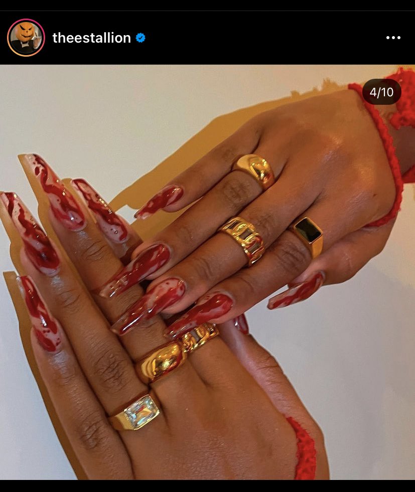 jadeolivia__'s tweet photo. I did a set inspired by @theestallion aannndddd I just wanna know did I understand the assignment ๐ค๐ง๐ค๐ง I think it needs a little more blood personally ๐ค #IndyNails https://t.co/9gijWkHInM