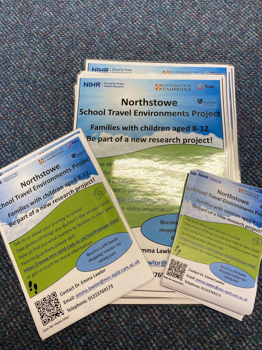 Posters printed &amp; ready for new School Travel Environments Project at #Northstowe Get in touch if your child is aged 8-12 &amp; goes to a school in Northstowe - tell us about their journey! mrc-epid.cam.ac.uk/research/studi…  <a href="/NorthstoweTC/">Northstowe Town Council</a> <a href="/NorthstoweTown/">Northstowe Town</a> <a href="/NorthstoweNews/">Northstowe</a> <a href="/MRC_Epid/">MRC Epidemiology Unit</a> <a href="/CedarUK/">CEDAR</a>