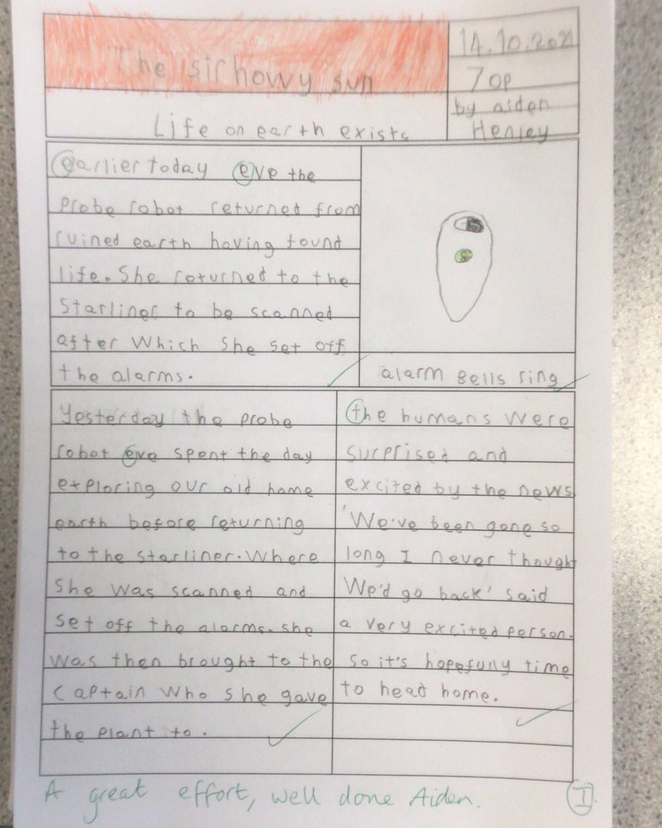 islwynsrb's tweet photo. More outstanding work has been created in Sirhowy this week. We wrote newspaper articles for ‘The Sirhowy Sun’ to explain about life being found on Earth in Wall.E and attacked the @ActivAll_ boards in combat mode for PE. #purposefulreading #sportingcompetition https://t.co/zbtk8AI5ln