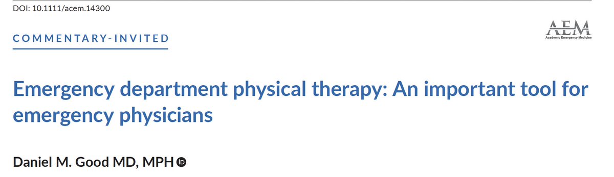 Emergency department physical therapy: An important tool for emergency physicians
AEM Journal - August 2021
 #AEM #AcademicJournal #EM
 Read Online: ow.ly/BGtU50GdX3Y