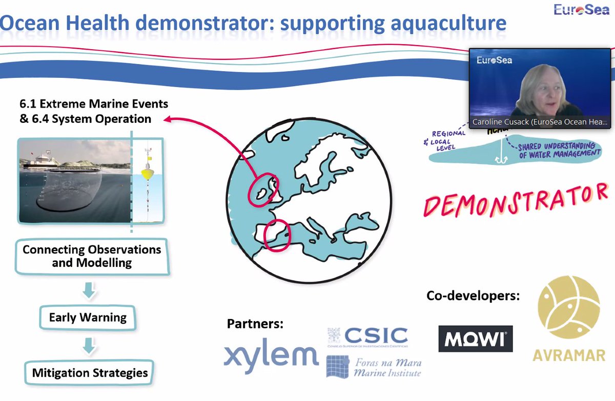 sheilaheymans's tweet photo. Caroline Cusack from @MarineInst describes the Ocean Health demostrator in @EuroSea on #Aquaculture site in Ireland and Spain ... #CoDeveloped with industry... @EMarineBoard https://t.co/hiPe41f3OW