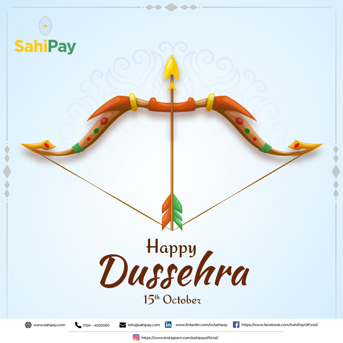 SahiPay's tweet photo. SahiPay team wishes you all a very Happy Dusshera!
Visit https://t.co/tmYY1zYwQI for more exciting deals and festive offers. 
#sahipay #absahipaykaregaindia #integrated #platform #festivalsofindia #financialservices #transactions #payments #valueddedservices #loans #aeps https://t.co/2ii85Kcp2T