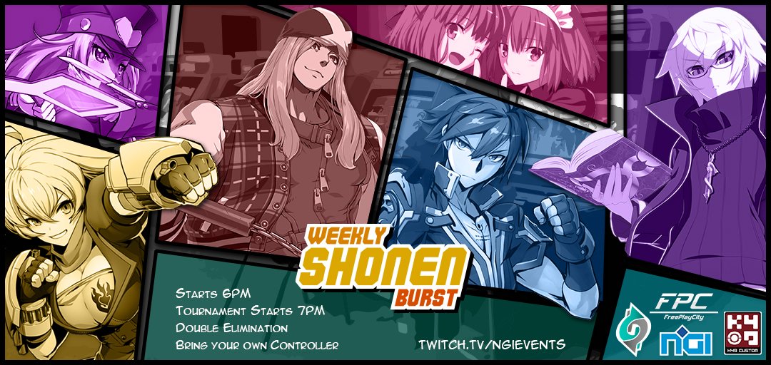 As always, Weekly Shonen Burst is back tonight!

Melty Blood: Type Lumina
Guilty Gear Strive

6 PM - 11 PM <a href="/FreeplayC/">FreePlayCity</a>
(Venue Fee £5, Tournament Entry £3)