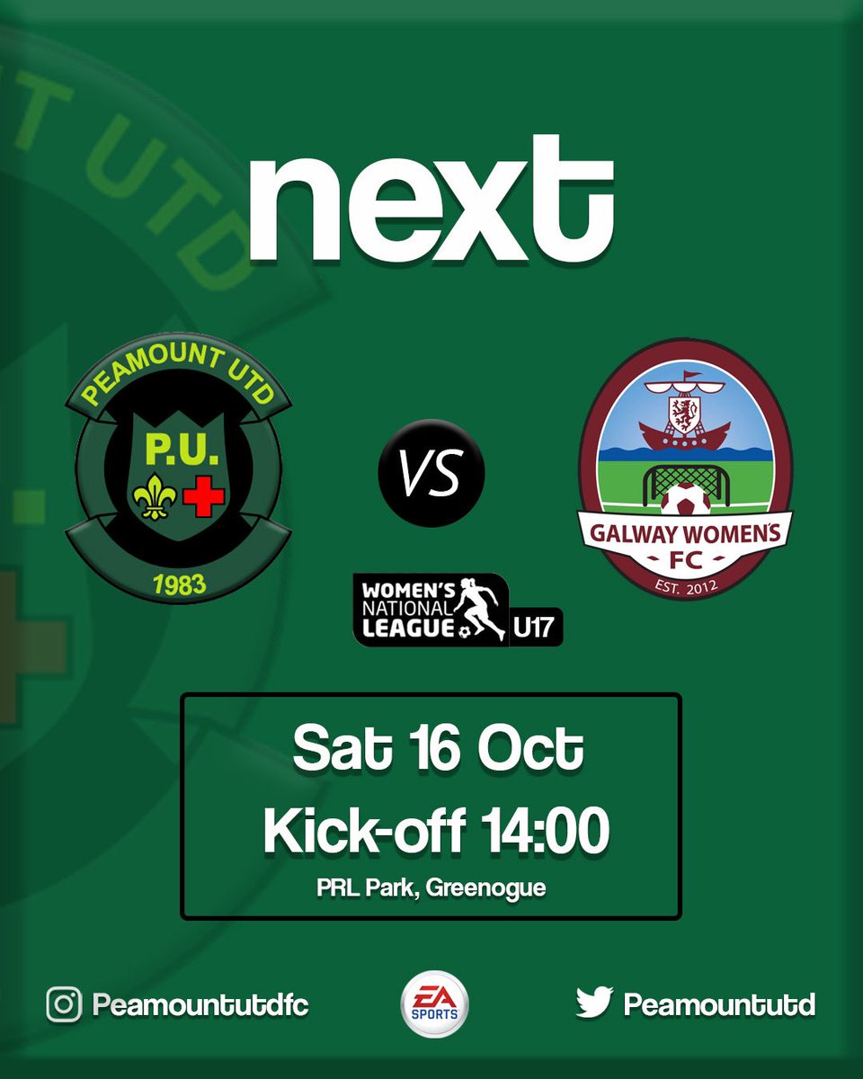 peamountutdfc's tweet photo. This weekend our competitors are blowing in from the west- our U17 squad are getting a visit from @GalwayWFC ! Kicking off at 2pm on Saturday.
@FAIreland
@LoiWomen
@EASPORTS
@DiscountSupp
#wnl #u17wnl #peautdfc #gopeamount https://t.co/OJCYu6hakd