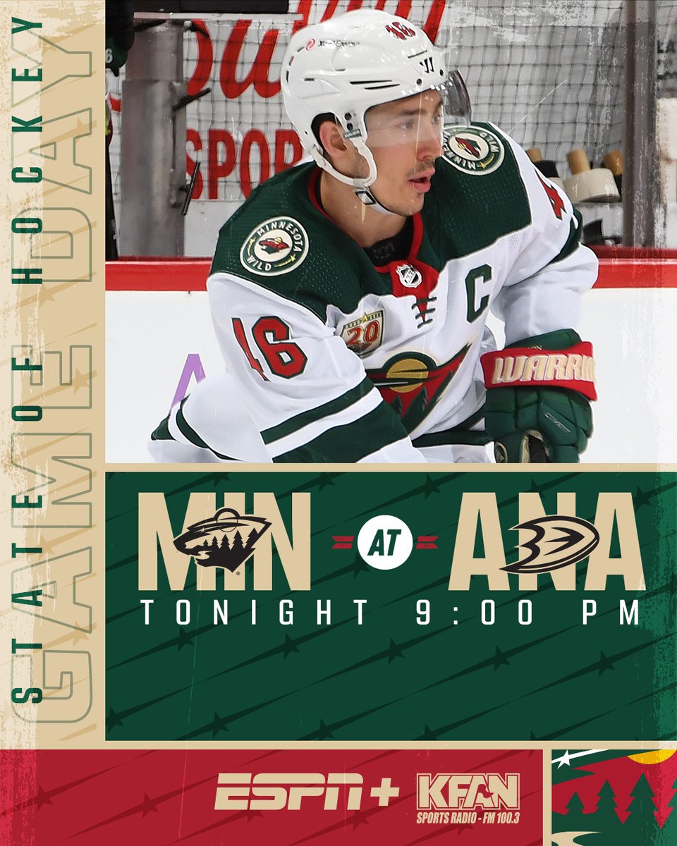 mnwild's tweet photo. gameday gameday gameday gameday gameday gameday gameday gameday gameday gameday!!!

⏰ 9:00 PM
📺 @ESPNPlus 
📻 @KFAN1003 
📍HONDA Center https://t.co/WrEs4Ewqnm