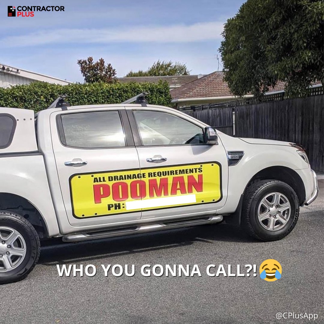 cplusapp's tweet photo. Pipe burst? Who you gonna call?! The PooMan!😎😂
Kudos to the owner for unique and an unforgettable name!👏👌
#ContractorPlus #Pooman #WhoYouGonnaCall #Memes #ApprenticeMemes #ContractorMemes #Contractor #Handyman https://t.co/6jIKi89jEK