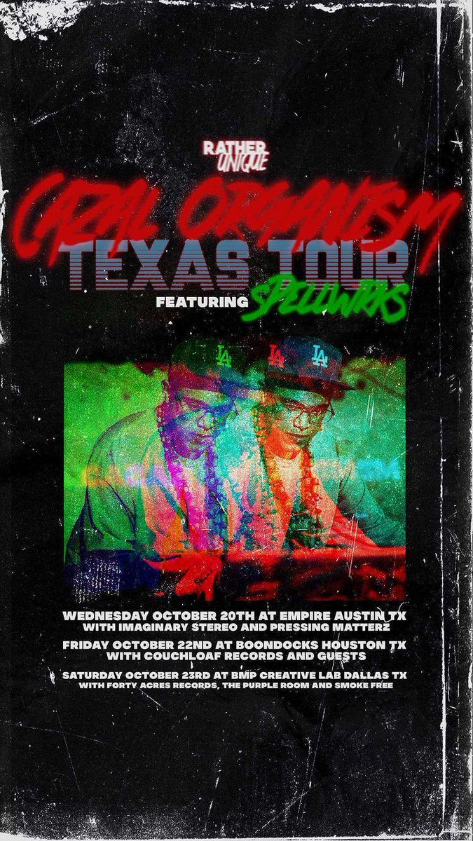 COUCHLOAFRCRDS's tweet photo. Quick briefing - we worked with Rather Unique to bring the Brainorchestra tour to life. Bubs is bring over some dope producers so we are doing our part to help and also perform with these giants.

-----------

Cazal Organism feat SPELLWRKS TX Tour https://t.co/XWTa1XEjZz