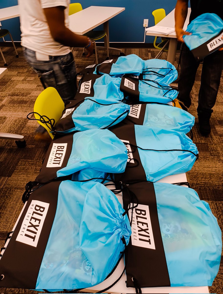 BlexitFL's tweet photo. Florida is BACK TO WORK!  Today myself, @elypreach and a community leader were able to go into a homeless shelter school for abused children. We provided PPE, book bags with coloring books, crayons, blexit gear, pizza and some "Did you know facts" related to our nations history. https://t.co/2aDwVBnVwi