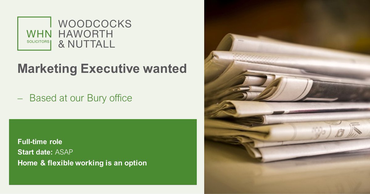 Join our team. We're on the hunt for a talented #MarketingExecutive with at least two years' experience in a similar role - and ideally within a professional services environment - to deliver a wide range of marketing activities for WHN's eight offices.

whnsolicitors.co.uk/careers/