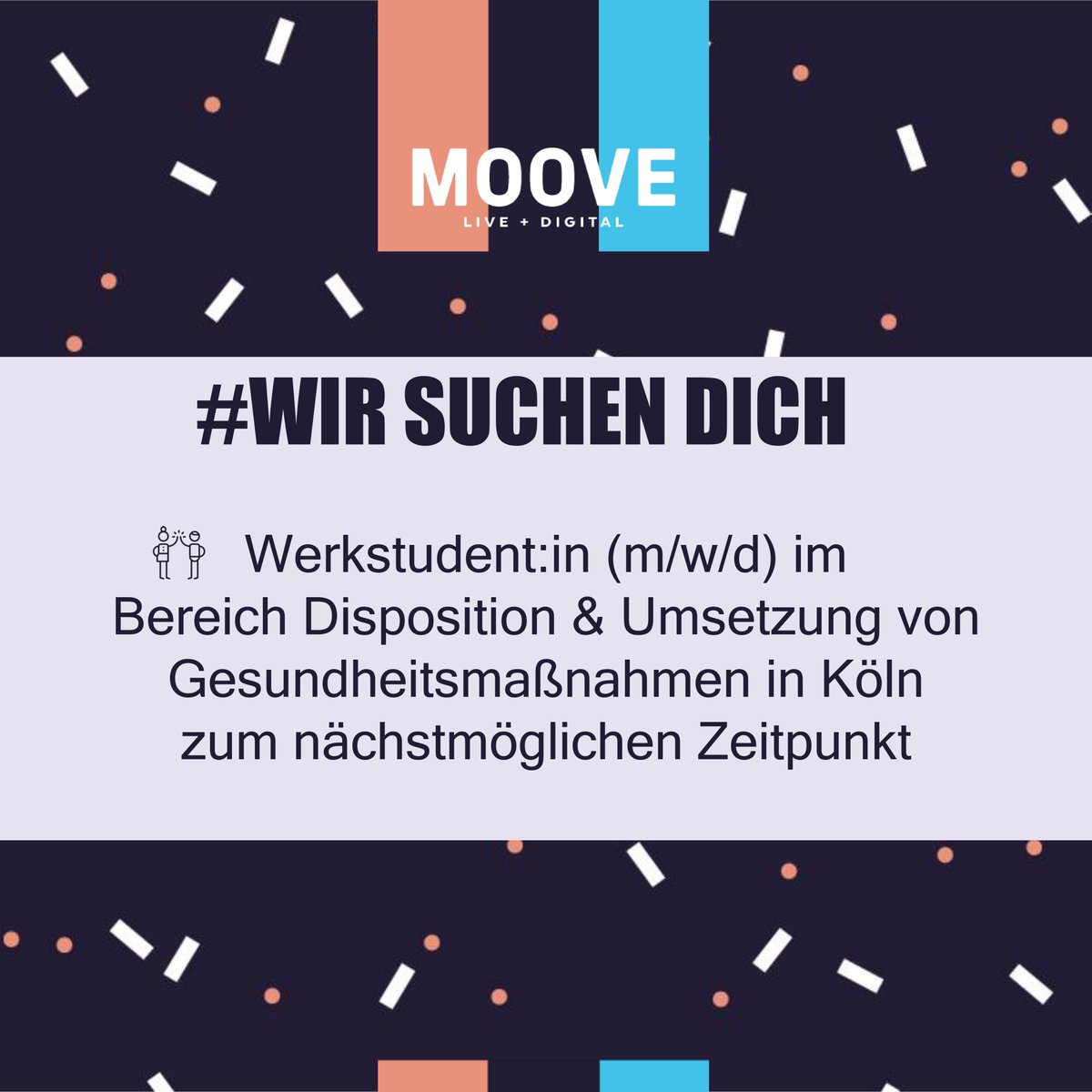 #Wegbegleiter gesucht!
Zur Verstärkung unseres Teams in #Köln suchen wir ab sofort eine:n Werkstudent:in im Bereich #Disposition und zur #Umsetzung von #Gesundheitsmaßnahmen (m/w/d).
Mehr auf:
my-moove.de/jobs
#Job #BGM #GesundeArbeit #Werkstudent #Werkstudentin #MOOVEGmbH