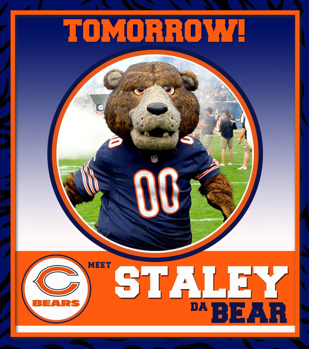 MascotHall's tweet photo. TOMORROW! 
COME MEET @THEREALSTALEY DA BEAR!!

MHOF Play Sessions: 10am-1pm &amp; 2pm-5pm 
Appearances at 12pm &amp; 3pm
BEAR DOWN! 🐻⬇️

https://t.co/87cOQUj51V

#MascotHall #MeetTheMascots #StaleyDaBear #ChicagoBears #NFLMascot https://t.co/mKUCTgxnLa